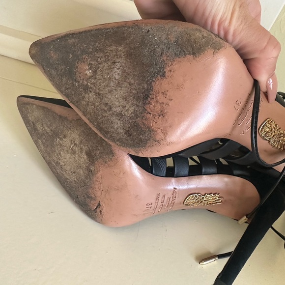 Aquazurra Amazon Black Suede Strappy Lace up Heels 37 - Picture 4 of 7